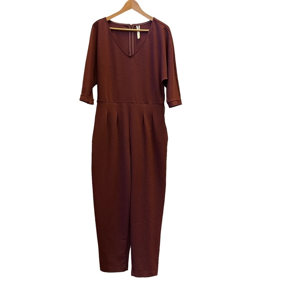 Anthropologie V- Neck Purple Full Length Jumpsuit with Back Zipper Size: M‎